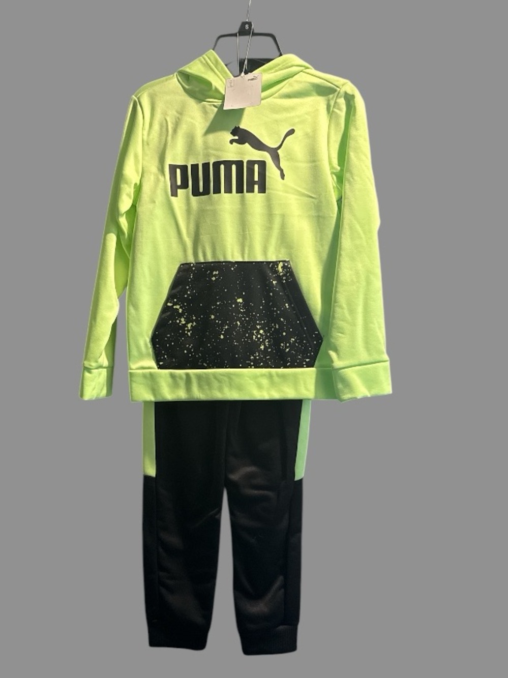 Puma Neon Lime & Black Hooded Tracksuit Set